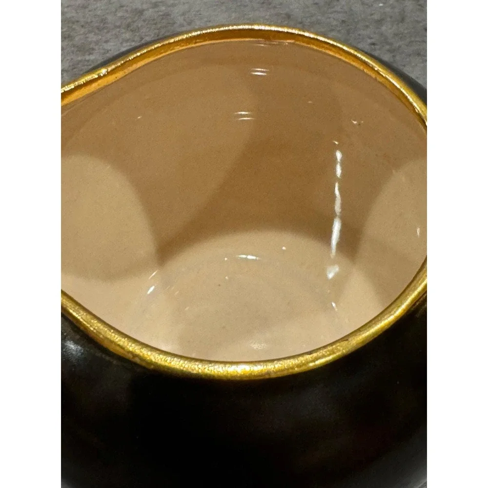 Vintage VILLEROY & BOCH Creamer Onyx Black Gold Trim Made in Luxembourg